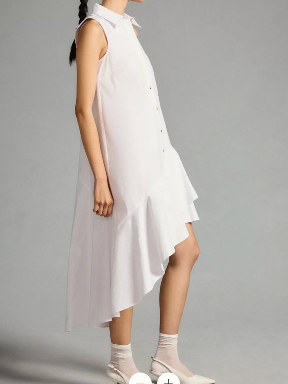 By Anthropologie Sleeveless Buttondown Asymmetrical Ruffle-Hem Dress, White - Picture 4 of 10